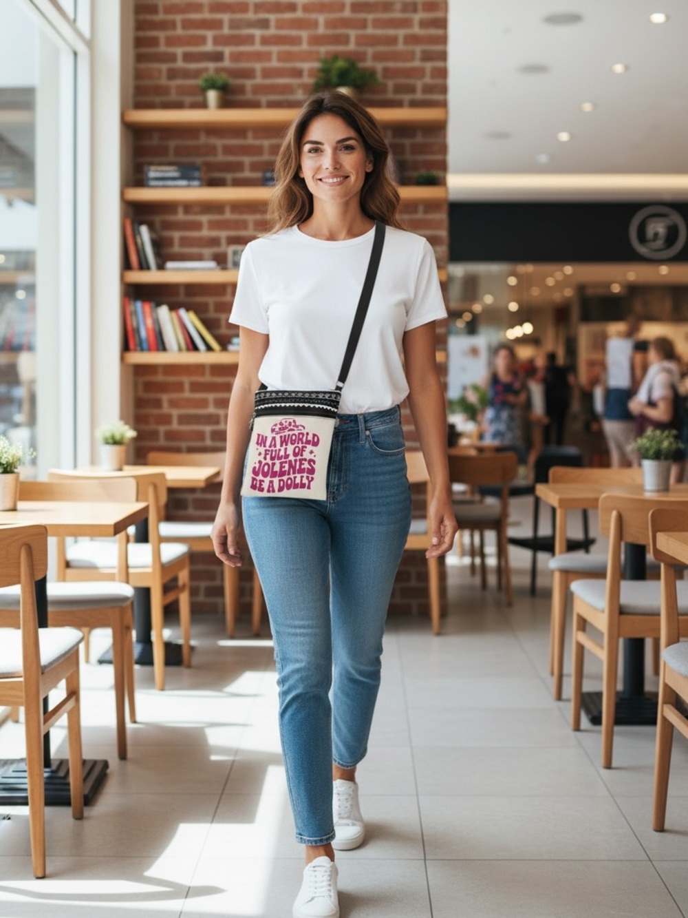 Be a Dolly Crossbody Bag - Pink Text on Cream